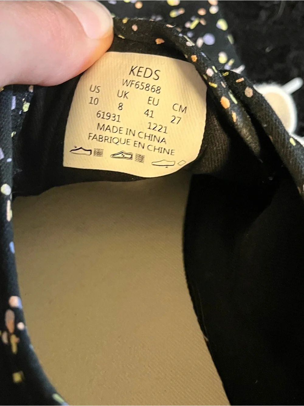 Keds Black Canvas Sneakers with White Laces and Multicolor Speckles